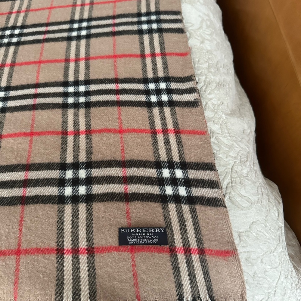 Burberry Beige and Red Check Throw